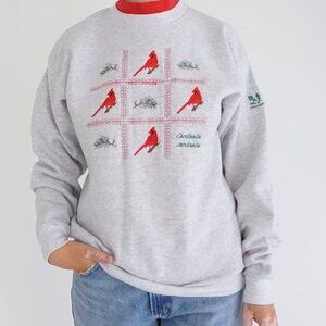 Vintage Lee Grey Cardinals Embroidered Cotton Birds Cottagecore Sweatshirt L